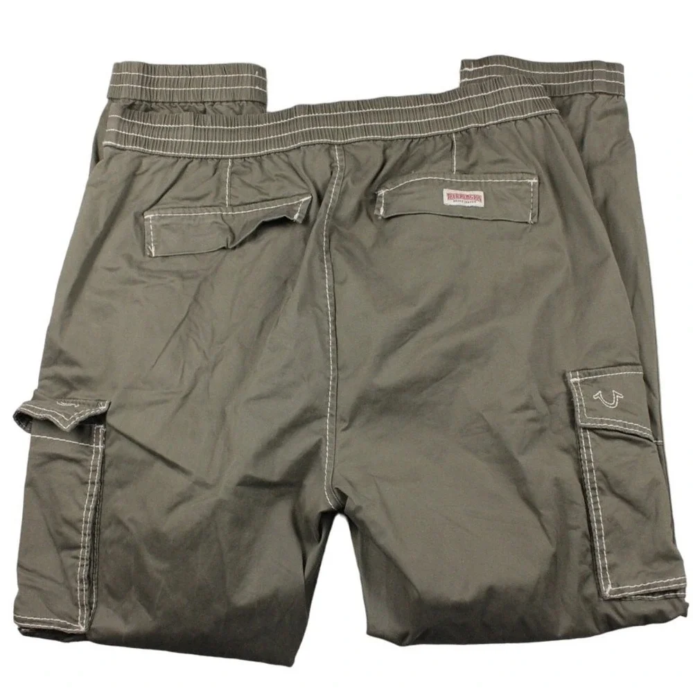 True Religion Big T Cargo Jogger Pants Mens 2XL Olive Green Drawstring